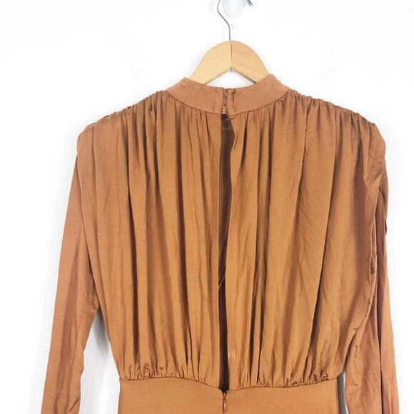 L'ACADEMIE Kemia Maxi Dress Small Brown Jersey Long Sleeve Wedding Revolve Chic - Picture 14 of 16